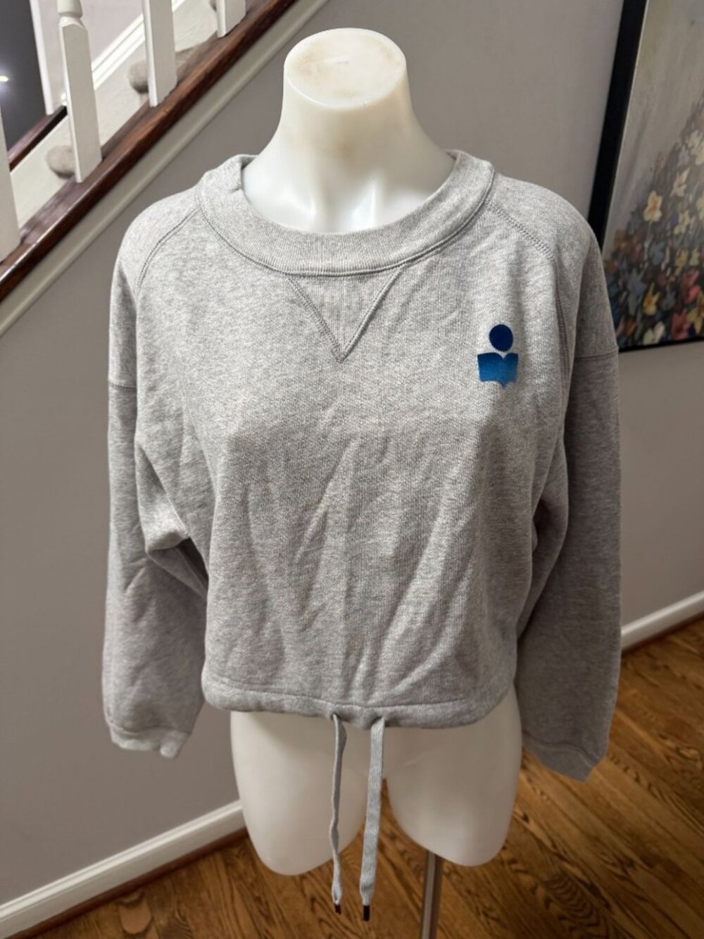 NWT Isabel Marant Étoile Margo Cropped Drawstring Sweatshirt Grey 34 XS